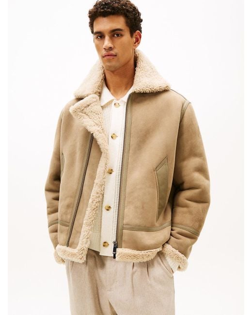 Veste Aviateur Smart Casual En Cuir Zippée Tommy Hilfiger pour homme en coloris Natural