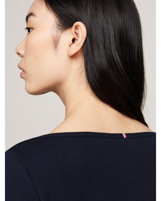 Tommy Hilfiger Blue Slim Three-Quarter Sleeve Boat Neck T-Shirt