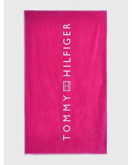 Tommy Hilfiger Strandhanddoek Met Logo En Contrastrand in het Pink