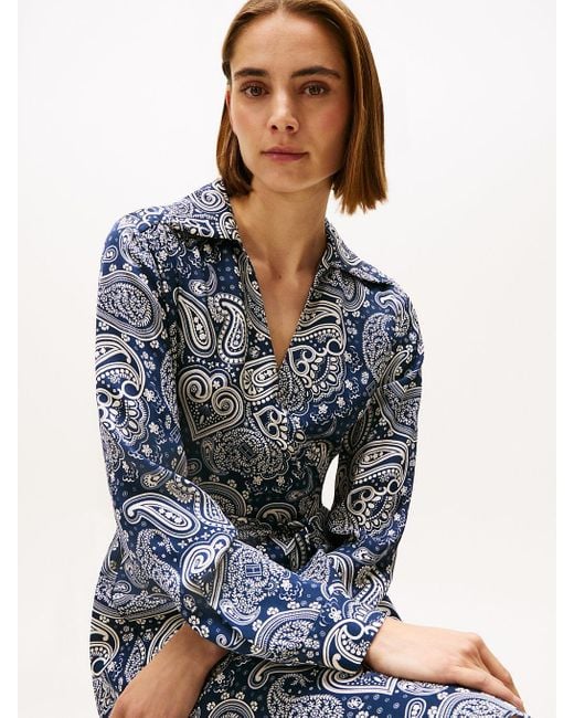 Robe Portefeuille Courte À Manches Longues Tommy Hilfiger en coloris Blue