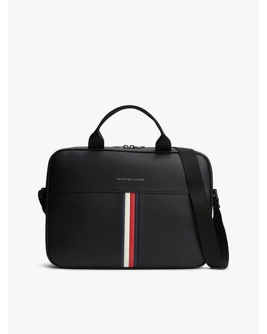 Tommy Hilfiger Black Signature Tape Crossbody Laptop Bag for men
