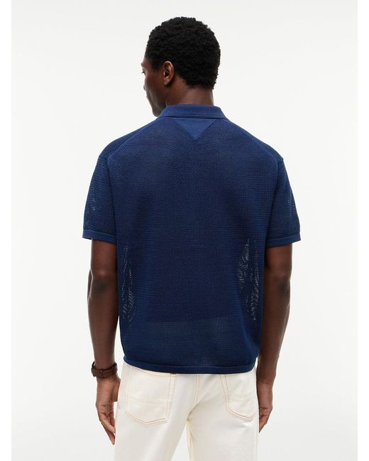 Tommy Hilfiger Blue New York Label Relaxed Fit Waffle Knit Shirt for men