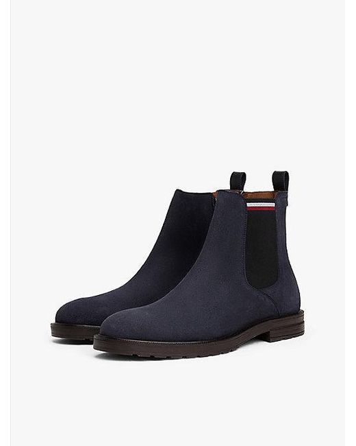 Tommy Hilfiger Suède Chelsea Boot Met Profielzool in het Blue voor heren