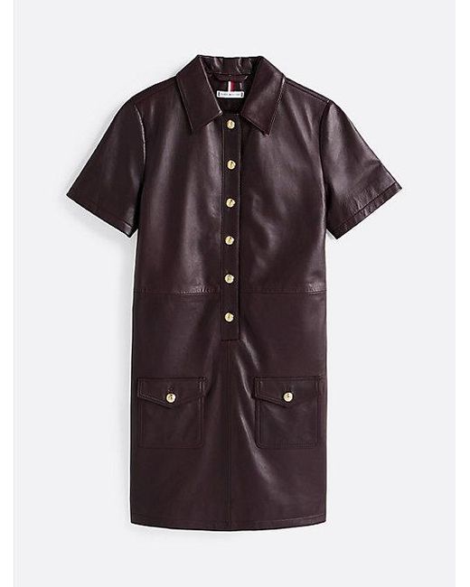 Tommy Hilfiger Leren Mini-Jurk Met Korte Mouwen in het Red
