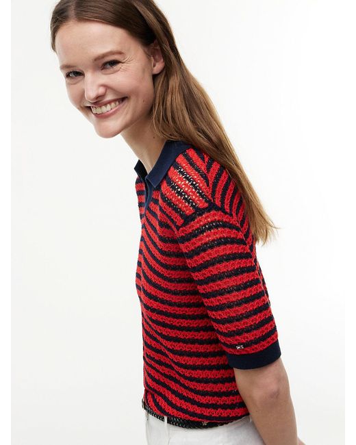Tommy Hilfiger Red Pointelle Relaxed Short Sleeve Polo Jumper