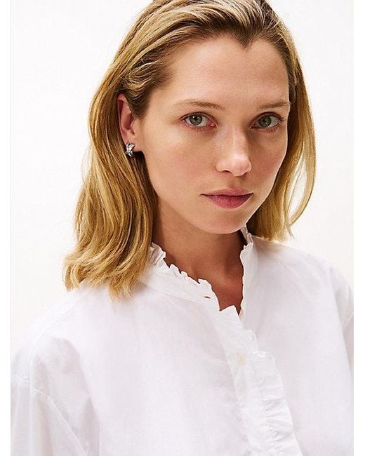 Tommy Hilfiger Roestvrijstalen Oorringen Met Knoopdetail in het White