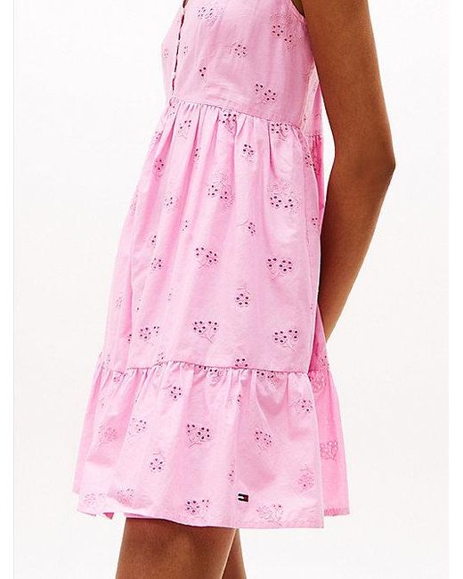 Tommy Hilfiger Relaxed Fit Mini-Jurk Met Broderie Anglaise in het Pink