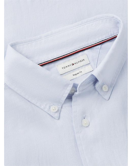 Tommy Hilfiger Blue Regular Fit Washed Pure Linen Shirt for men