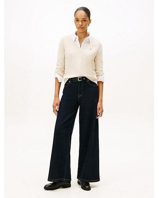 Tommy Hilfiger Trui Van Zachte Wol Met V-Hals in het White