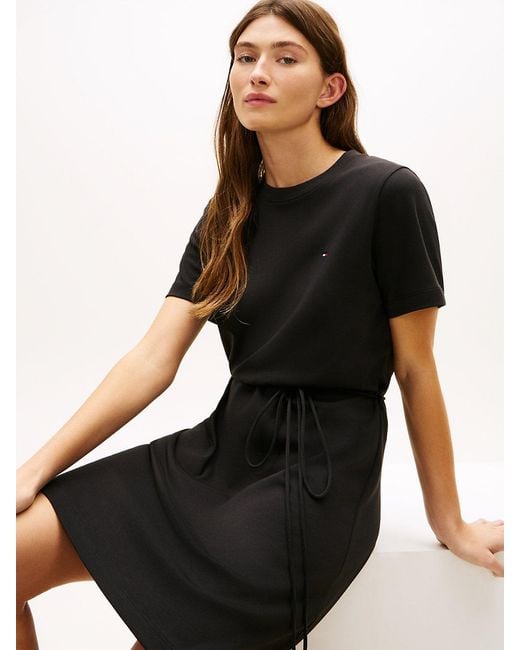 Tommy Hilfiger Black Interlock Knit Mini T-Shirt Dress