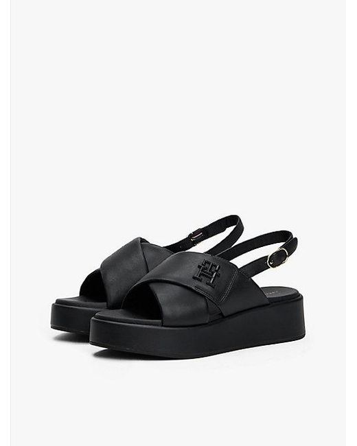 Tommy Hilfiger Leren Sandaal Met Plateauzool En Th-Monogram in het Black