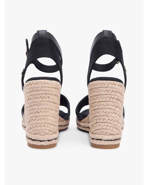 Tommy Hilfiger Black Raffia Strap High Wedge Espadrilles