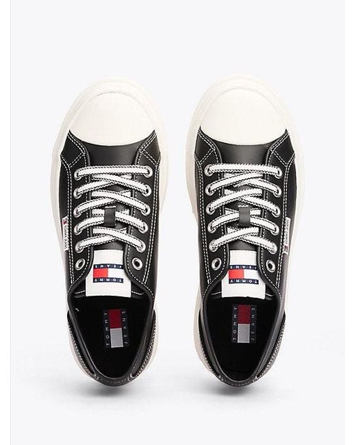 Tommy Hilfiger Leren Sneaker Met Plateauzool in het White