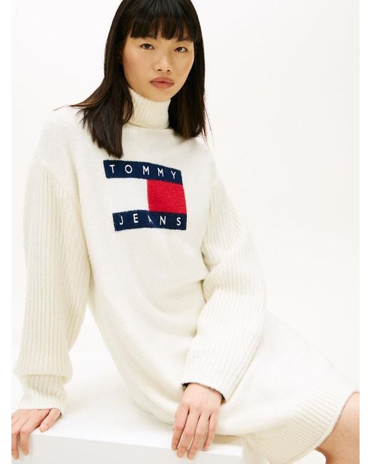 Tommy Hilfiger White Tommy Flag Relaxed Mini Jumper Dress