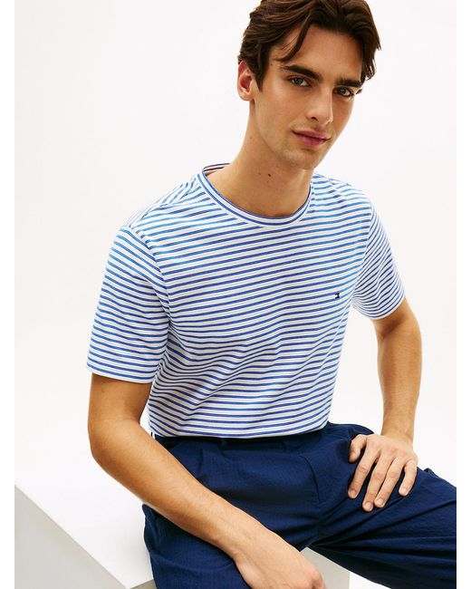 Tommy Hilfiger Blue Flag Embroidery Stripe Jersey T-Shirt for men