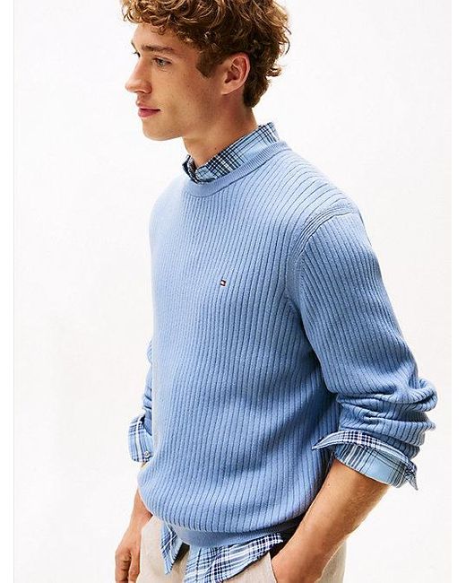 Tommy Hilfiger Ribgebreide Trui Met Ronde Hals En Kasjmier in het Blue voor heren