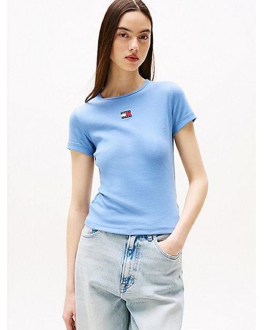 Camiseta Acanalada Con Parche De Corte Slim Tommy Hilfiger de color Blue