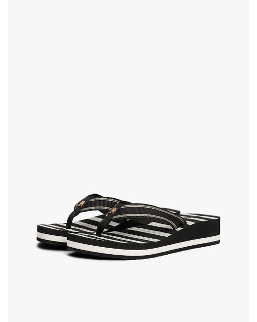 Sandali Infradito Con Plateau E Righe di Tommy Hilfiger in White