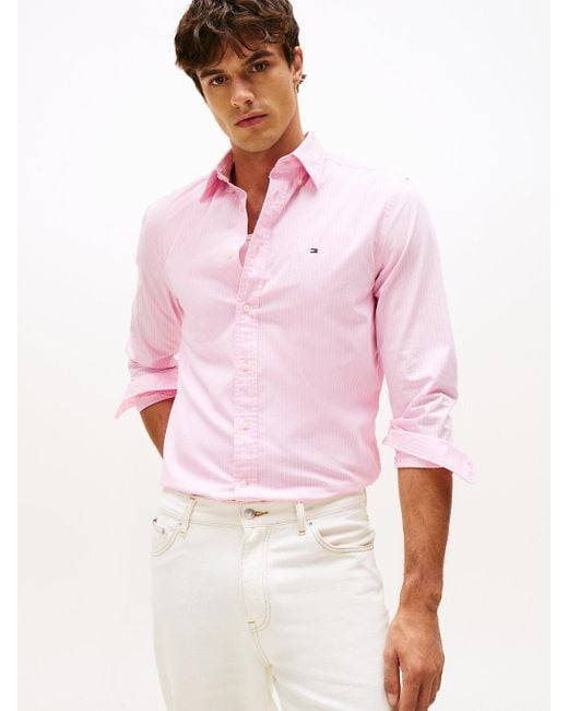 Camicia Th Flex Regular Fit Gessata di Tommy Hilfiger in Pink da Uomo