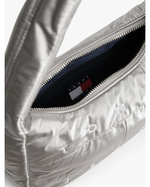 Tommy Hilfiger White Archive Logo Metallic Padded Shoulder Bag