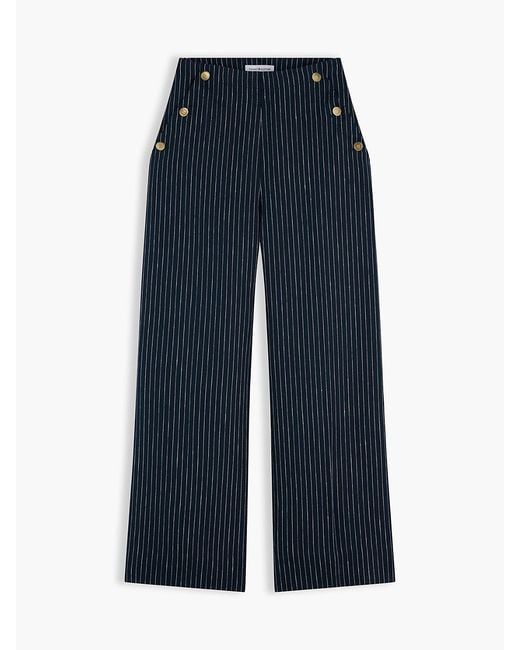Tommy Hilfiger White Pinstripe-Tone Button Wide Leg Trousers With Linen
