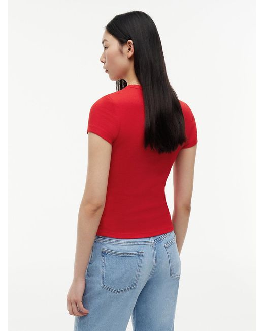 Tommy Hilfiger Red Logo Ribbed Slim T-Shirt