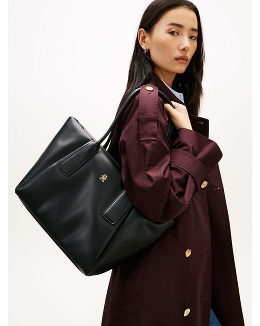 Tommy Hilfiger Black Essential Metallic Logo Tote Bag