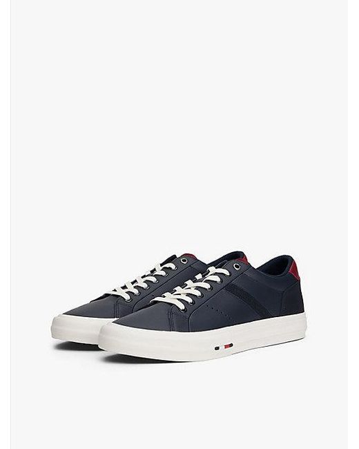 Tommy Hilfiger Leren Sneaker Met Gemengde Texturen in het White voor heren