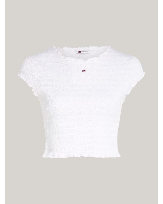 Tommy Hilfiger White Essential Textured Ruffle Slim Fit T-shirt