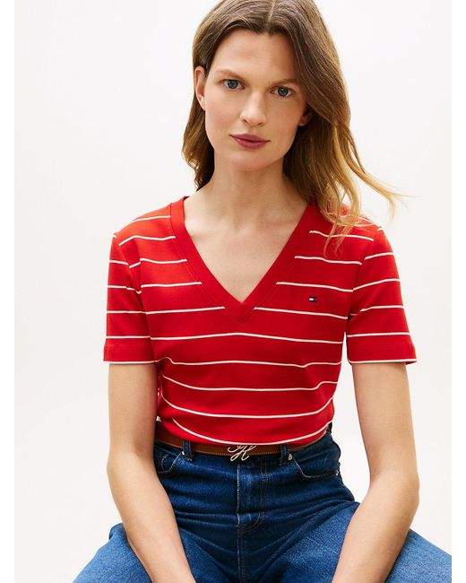 Tommy Hilfiger Red Slim V-Neck T-Shirt