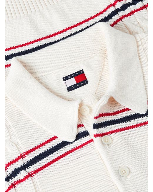 Tommy Hilfiger White Tommy Badge Cable Knit Stripe Polo Jumper for men
