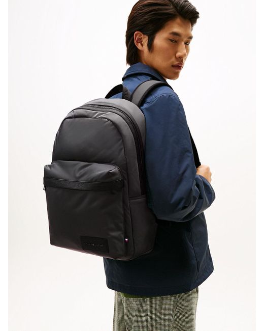 Tommy Hilfiger Black Textile Logo Patch Dome Backpack for men
