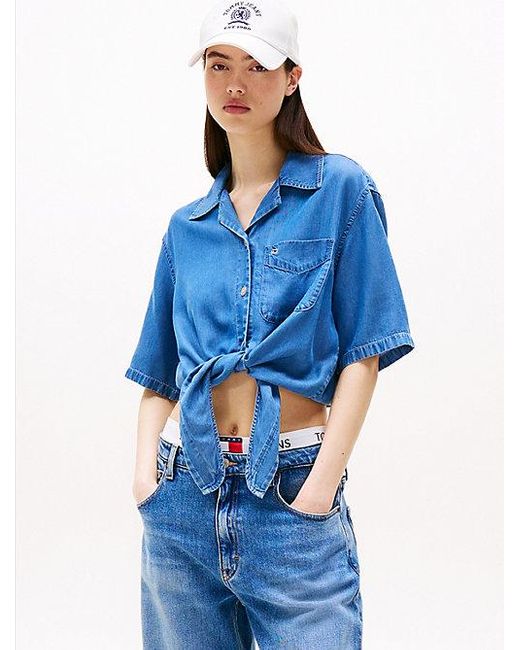 Tommy Hilfiger Blue Kurzarm-Bluse Mit Bindeband