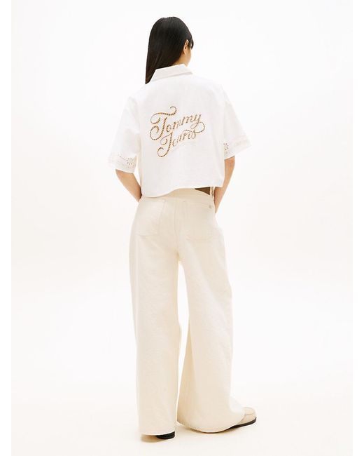 Tommy Hilfiger White Relaxed Fit Broderie Anglaise Back Logo Shirt