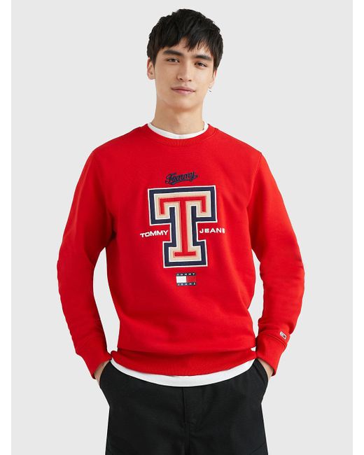 Tommy Hilfiger Red Modern Logo Relaxed Sweatshirt for men