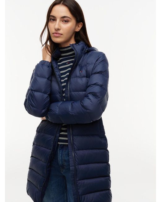 Tommy Hilfiger Blue Slim Shiny Down Hooded Coat
