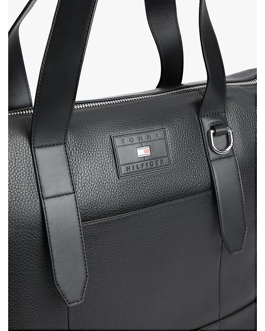 Tommy Hilfiger Black Pebble Grain Leather Crossbody Duffel Bag for men