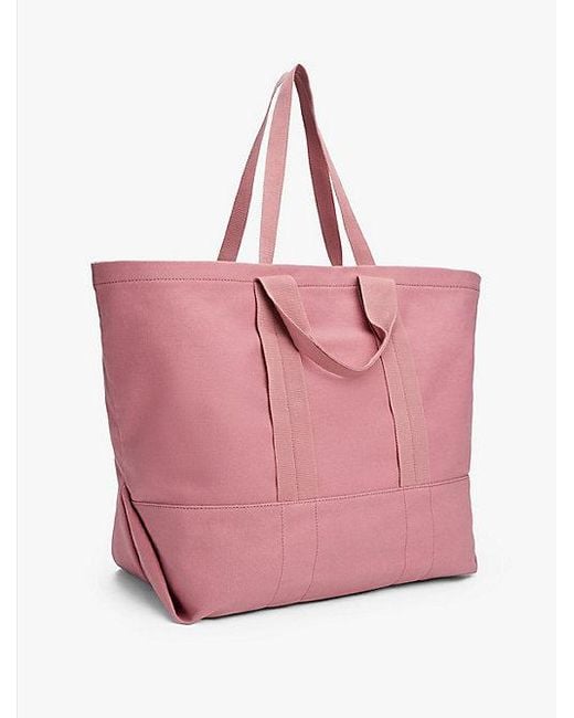 Tommy Hilfiger Canvas Shopper Met Ton-Sur-Ton Logo in het Pink