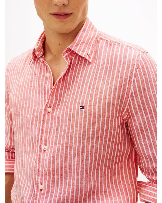Tommy Hilfiger Pink Regular Fit Bengal Stripe Pure Linen Shirt for men