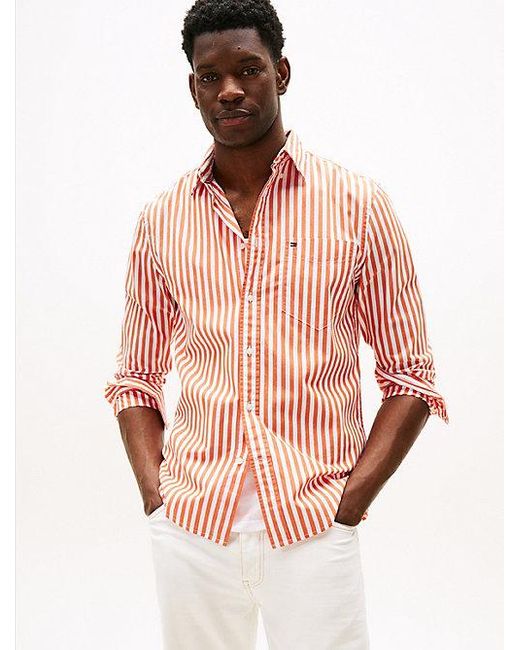 Camisa De Rayas Th Flex De Corte Regular Tommy Hilfiger de hombre de color Pink