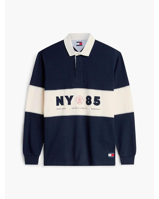 Tommy Hilfiger Blue Relaxed Fit Logo Panel Rugby Shirt for men