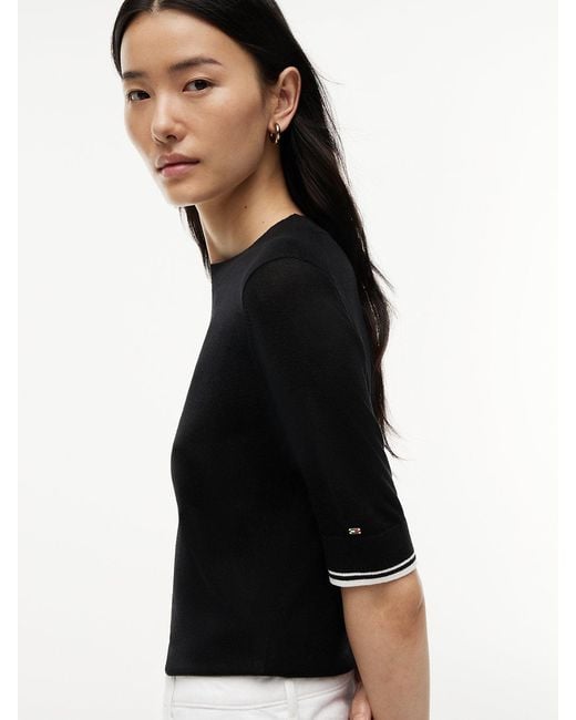 Tommy Hilfiger Black Tipped Short Sleeve Jumper With Silk