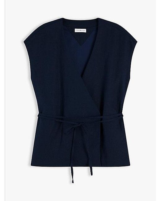 Tommy Hilfiger Blue Wickelbluse ESS LINEN WRAP TIE NS VEST Materialmix, Bindeband