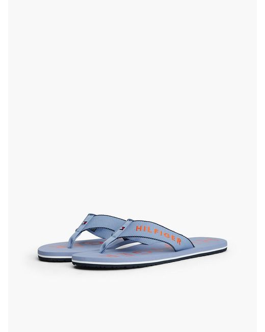 Tommy Hilfiger Blue Logo Embroidery Webbing Strap Flip-Flops for men