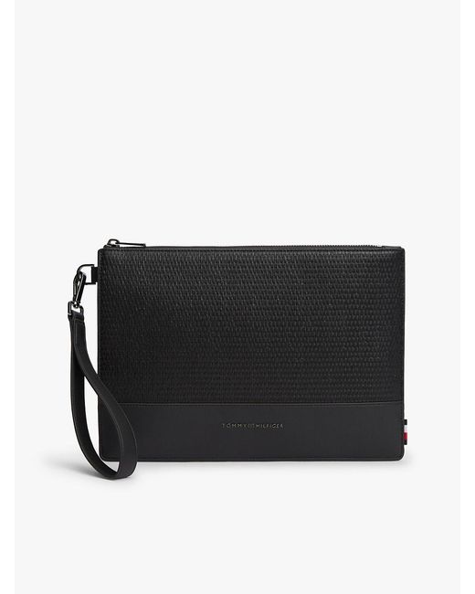 Tommy Hilfiger Black Metal Logo Woven Pouch for men