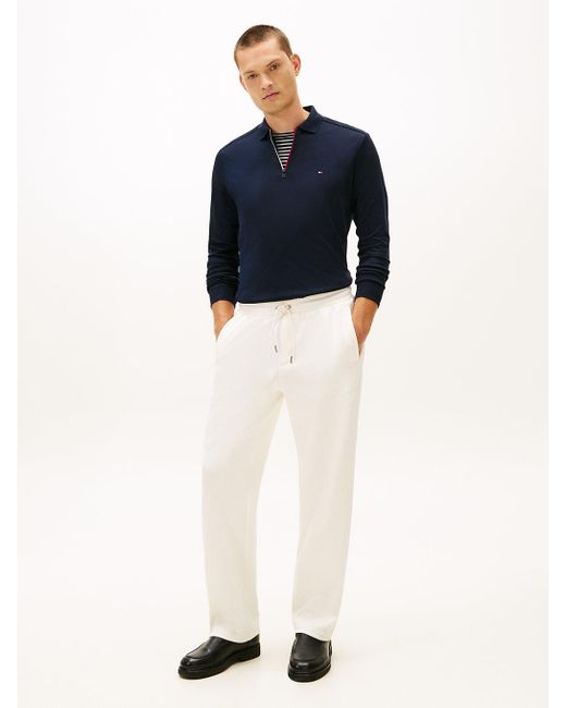 Tommy Hilfiger Blue Regular Fit Flag Embroidery Zip Polo Shirt for men