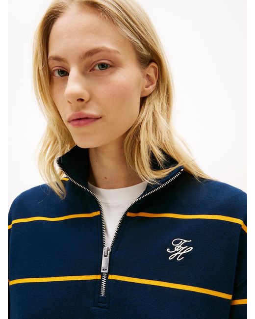 Pull En Tissu Éponge Demi-Zippé À Logo Brodé Tommy Hilfiger en coloris Blue