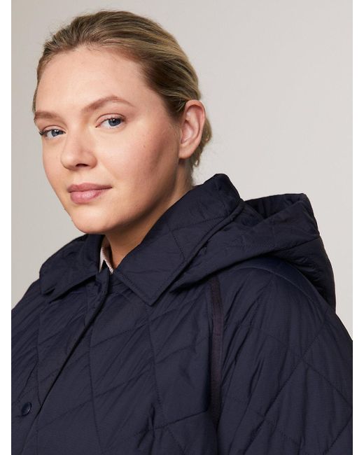 Tommy Hilfiger Blue Curve Diamond Quilted Removable Hood Coat
