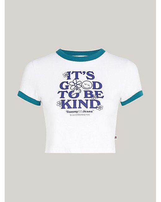 Tommy Hilfiger White Slim Fit Cropped Fit T-Shirt mit Slogan