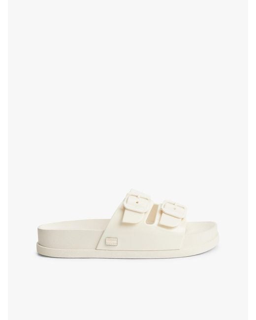Tommy Hilfiger Natural Double Buckle Strap Jelly Slides